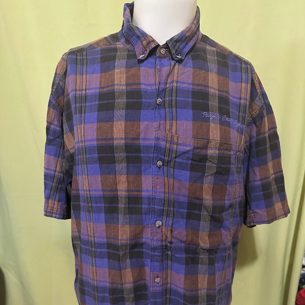Vintage PCH Pacific Coast Highway Men's Plaid Button Front Shirt SS XL Purple